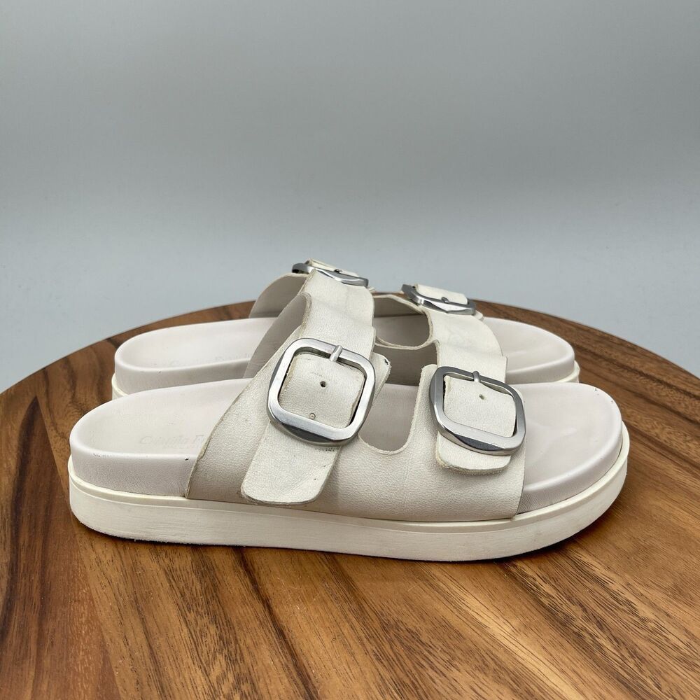 Cristina Francini Sandals Womens Size 8 White Leather Slide Slip On Summer